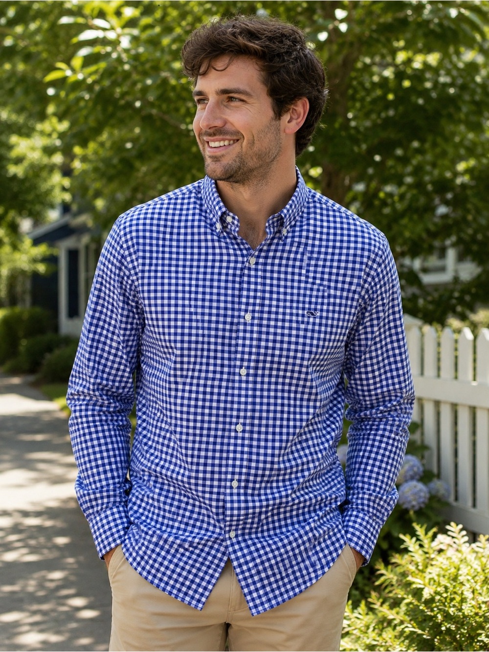 Vineyard Vines Performance Blue Gingham Button-Down Shirt